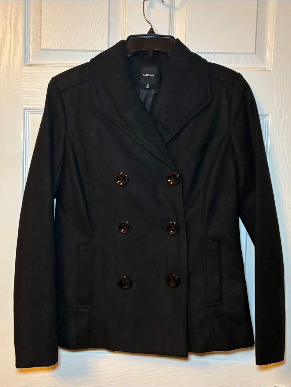 Rampage Womens Double Breasted Pea Coat Jacket Size M Career Casual Black